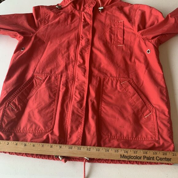 Larry Levine Sport Red Lightweight Parka Coat Snaps Zipper Hooded Jacket Medium - Picture 11 of 12